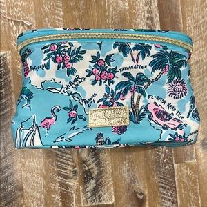Lilly Pulitzer Teal and Pink Map Print Cosmetic Bag